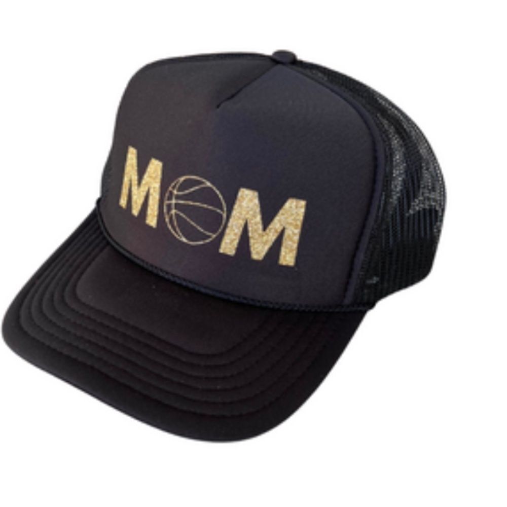Basketball Mom Gold Glitter & Black Trucker Hat Snap Back BRAND NEW - Tags